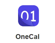 OneCal app icon: blue hexagon with the white number 01