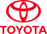 Toyota logo: red oval emblem above the red 'TOYOTA' wordmark on a dark background